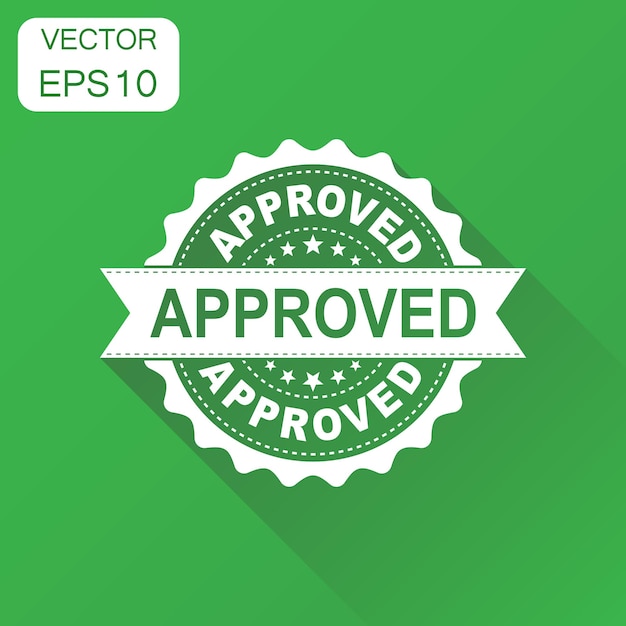 Вектор Икона одобренной печати бизнес-концепция одобрена пиктограмма значка векторная иллюстрация на зеленом фоне с длинной теней