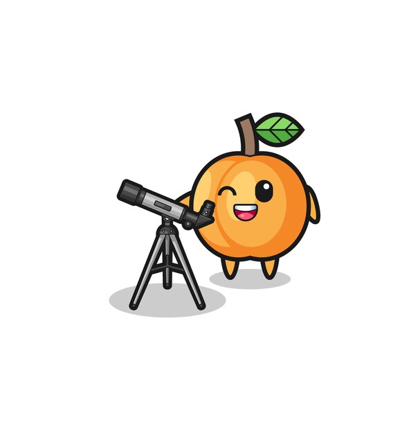 Apricot astronomer mascot with a modern telescope , cute design