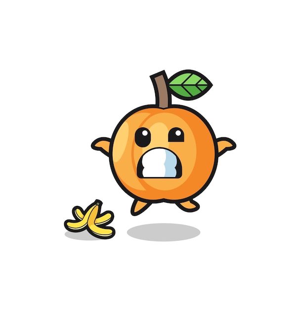 Apricot cartoon is slip on a banana peel , cute design
