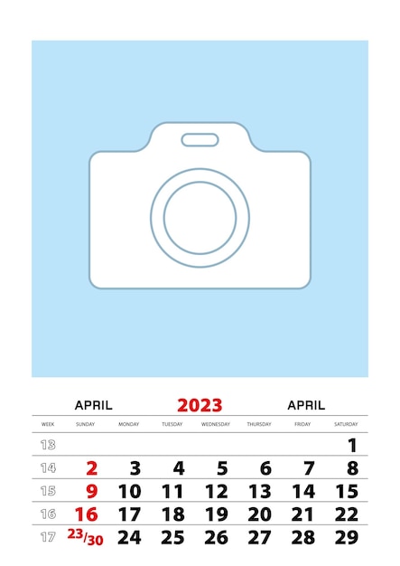 April 2023 calendar planner A3 size with place for your photo