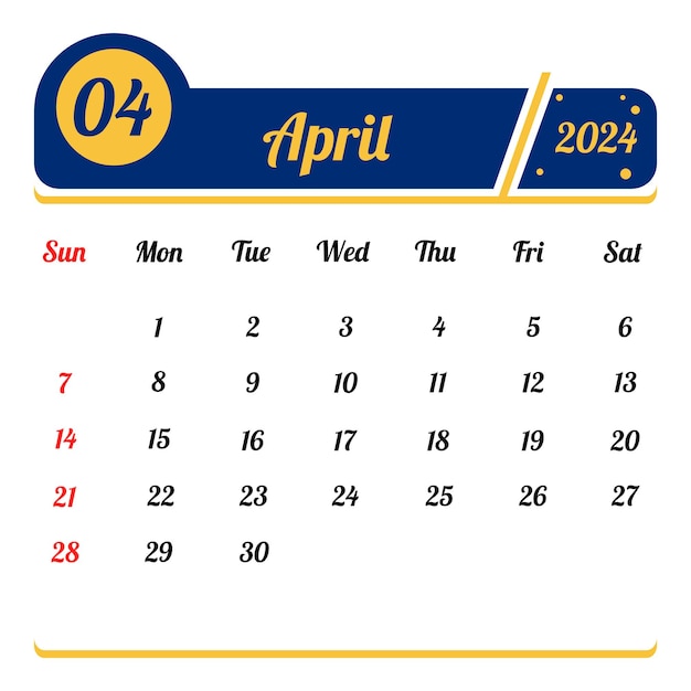 Modello di calendario vettoriale di aprile 2023