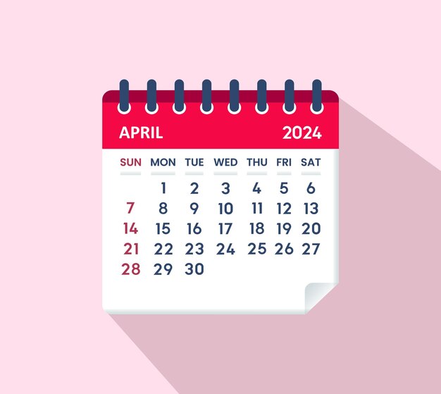 2025년 달력 잎 달력 (april Leaf Calendar) 평평한 스타일로 프리미엄 벡터