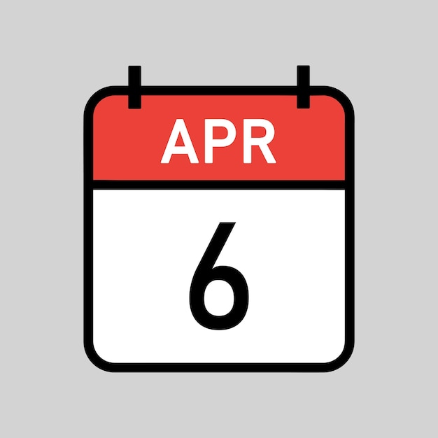 Premium Vector | April 6 red and white color calendar page with ...