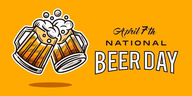 april 7th national beer day with Craft Beer glass and malt Brewery label logo design vector