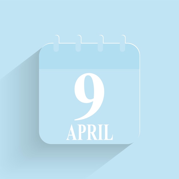 벡터 4월 9일 일일 달력 아이콘 날짜 및 시간 요일 월 휴일 평면 설계 벡터 그림