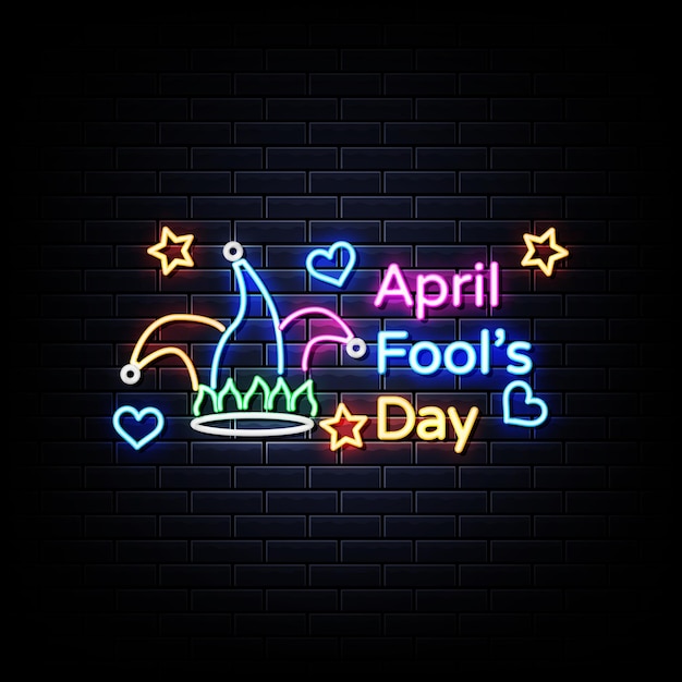 April fool day neon sign on black wall