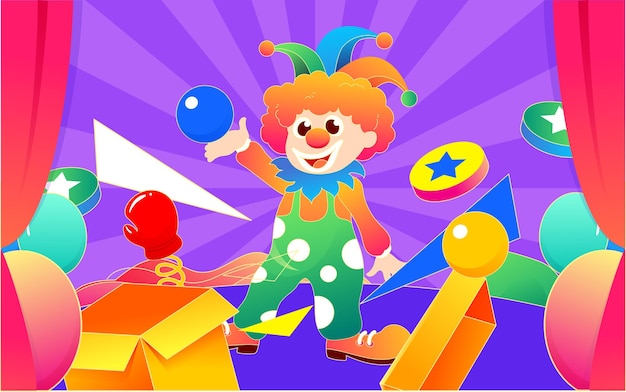 Illustrazione del trucco parodia del pesce d'aprile poster dell'evento per le esibizioni dei clown del giorno dei bambini
