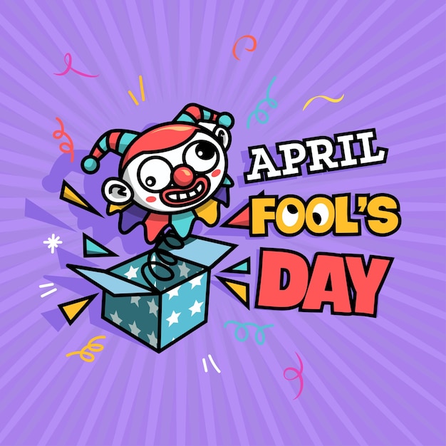 Vector april fools day banner template dynamic clown toy box