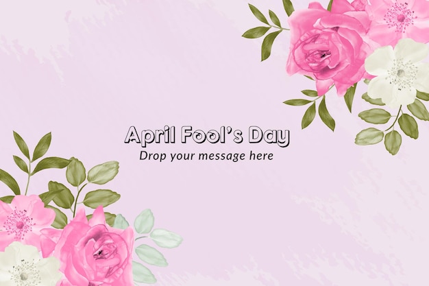 April fools day card with soft blooming floral background watercolor Free Vector