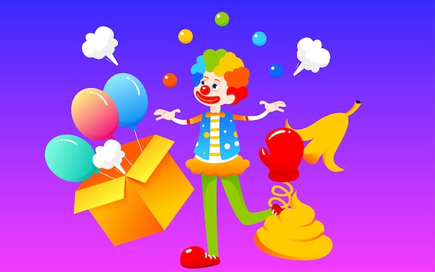 Vettore april fools day clown giocoleria illustrazione vacanza celebrazione poster complicato