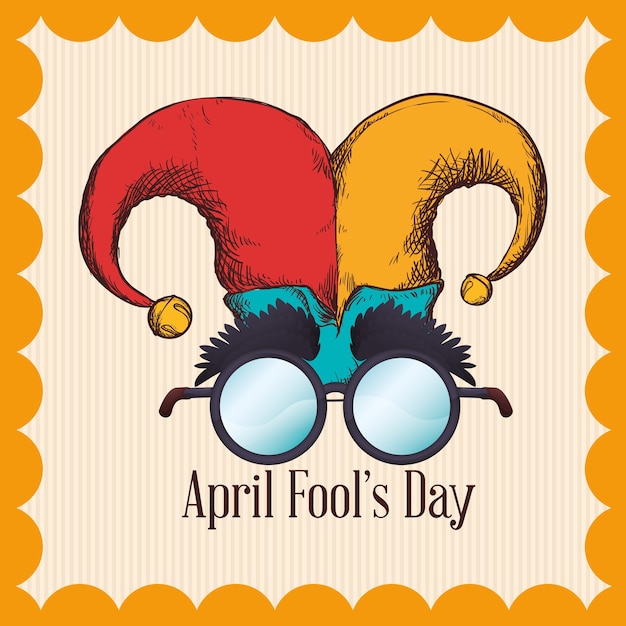 Vector april fools day hat joker glasses