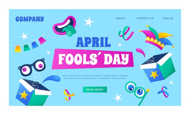 April fools day landing page in flat design