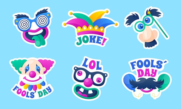 Vector april fools day stickers in flat design