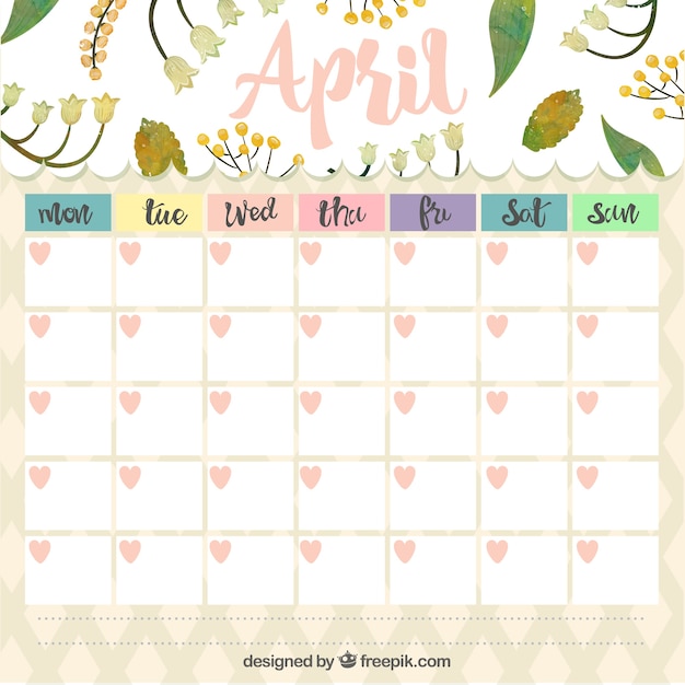 April monthly planner with leaves