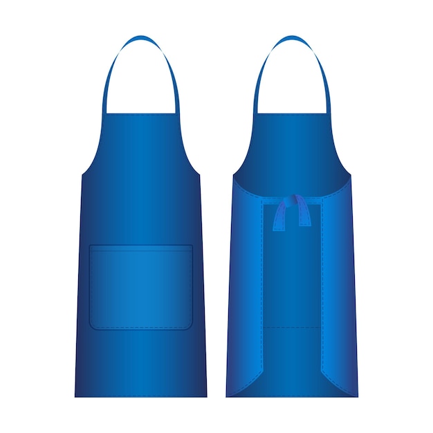 Vector apron isolated on white. blue outer protective garment covers primarily front of body. may be worn for hygienic reasons in order to protect clothes from wear and tear. front and back view.