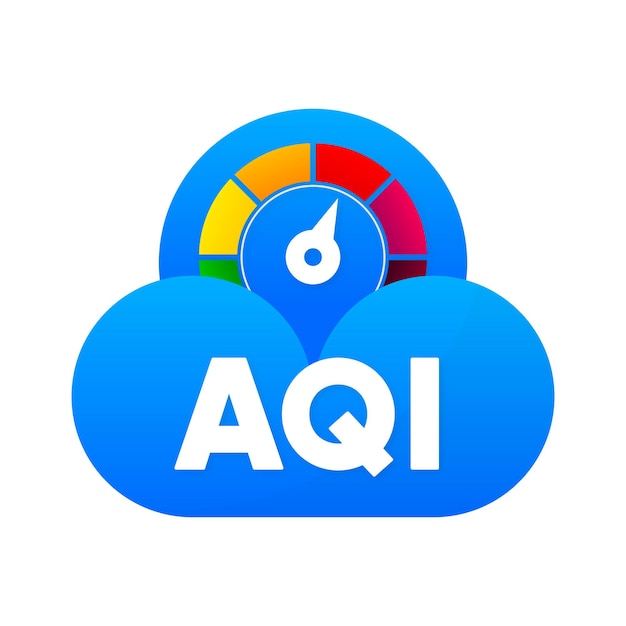 AQI luchtkwaliteitsindex schaal Laag en hoog niveau Gauge met kwaliteitsindex dial die vector toont