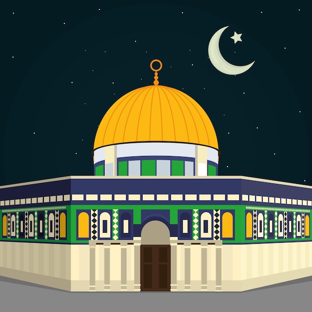 Vector aqsa mosque and crescent moon illustration