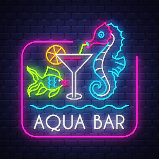 Vector aqua bar neon lettering