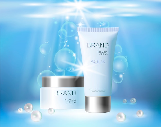 Aqua skin care creme cosmetic. realistic packaging for cream or cosmetic product