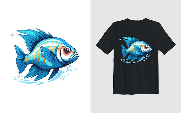 Aqua vis vector cartoon illustratie visserij t-shirt ontwerp