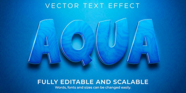 Vector aqua water text effect, editable blue and liquid text style