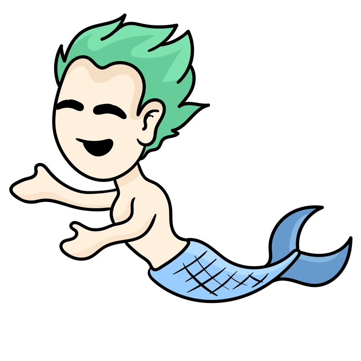 Vector アクアマンが泳いでいます。漫画イラストステッカー絵文字