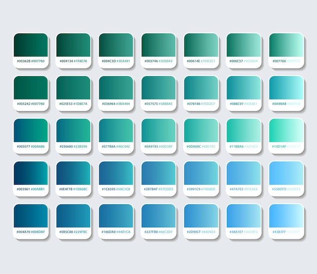 Vector aquamarine and blue color palette with hex