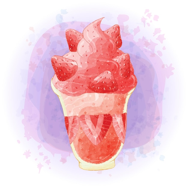 Aquarel Aardbei Smoothie Milkshake Koude Dranken Graphics 01