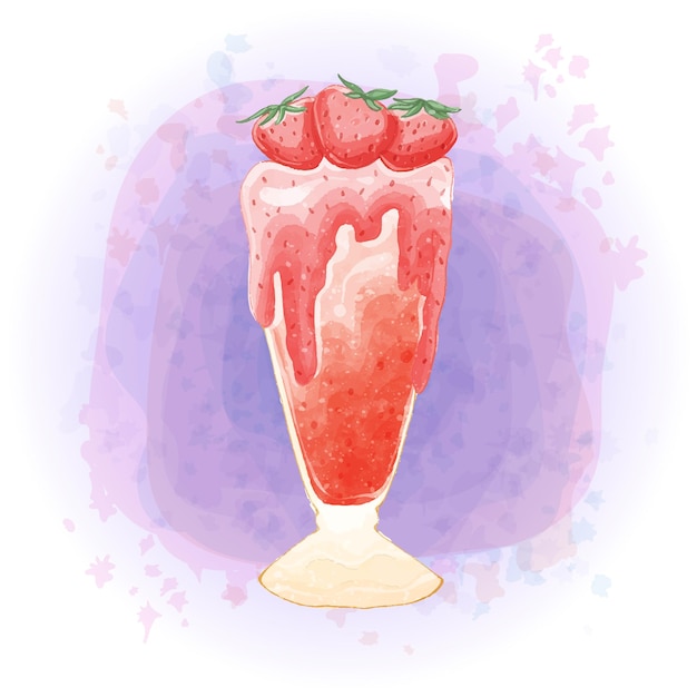 Aquarel aardbei smoothie milkshake koude drankjes graphics 05