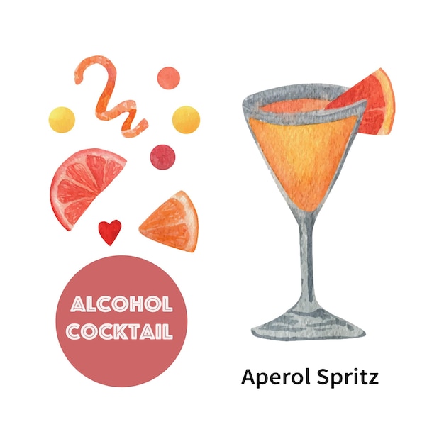 Aquarel alcoholcocktail Aperol Spritz