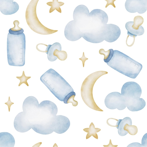 Aquarel baby kids moon star fopspeen wolk naadloze patroon