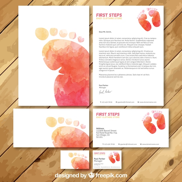 Vector aquarel baby kledingwinkel business card set