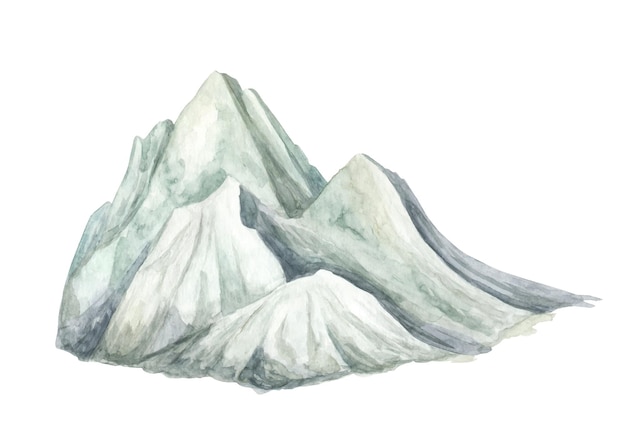 Aquarel besneeuwde bergketen illustratie handgeschilderde hoge grijze piek landschap