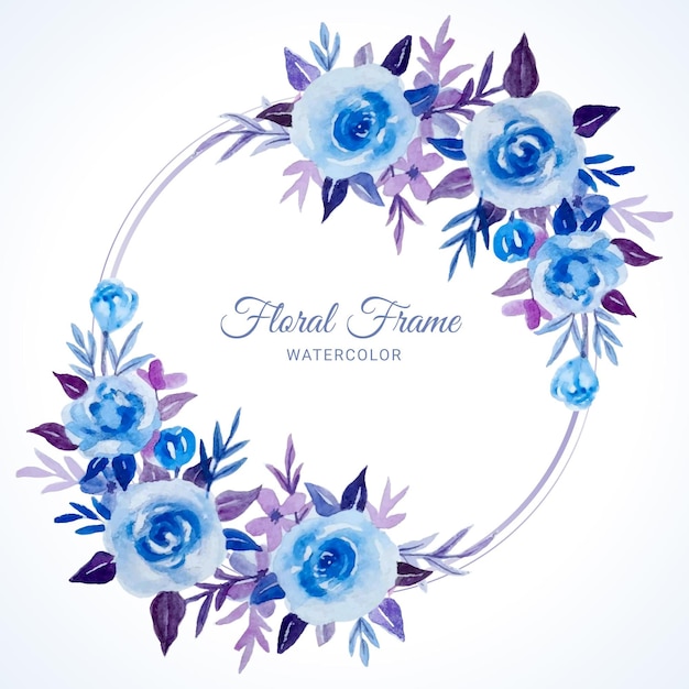 Aquarel blauwe bloemen circulaire frame