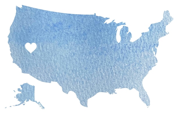 Aquarel blauwe kaart van de VS met de staat Nevada op wit wordt geïsoleerd