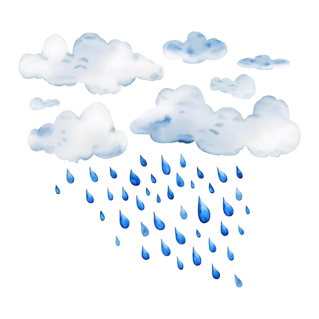 Vector aquarel blauwe wolken en regendruppels naadloze patroon hand getrokken behang moderne vector achtergrond vectorillustratie