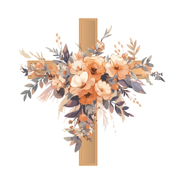 Aquarel bloem kruis grafisch Pasen kruis clipart lente bloemstukken doop kruis