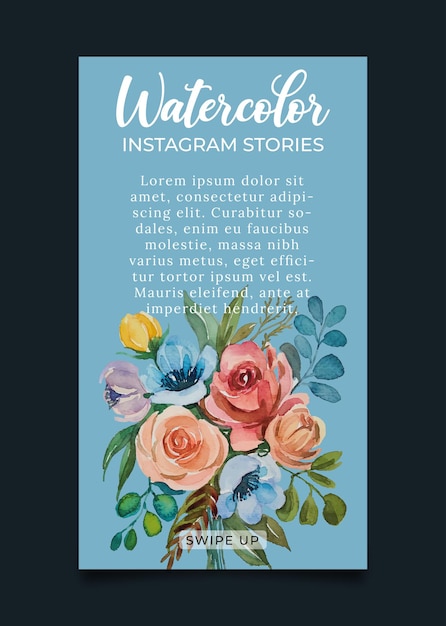 Vector aquarel bloemboeket instagram verhalen sjabloon