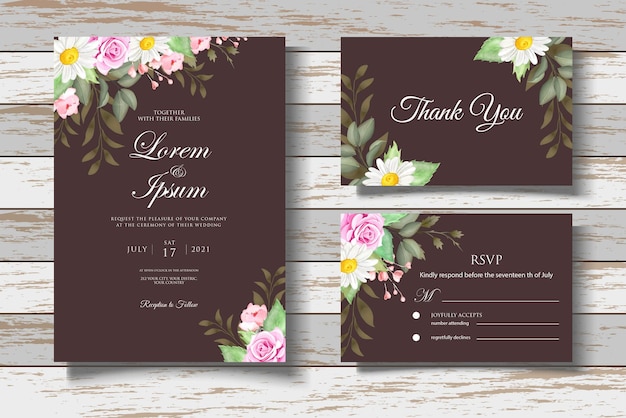 Aquarel bloemen bruiloft uitnodigingskaarten set