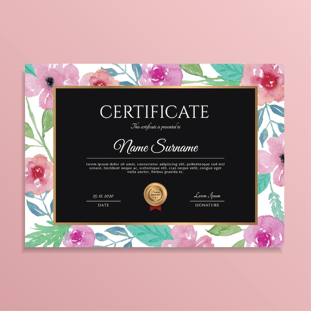 Aquarel bloemen certificaat sjabloonontwerp