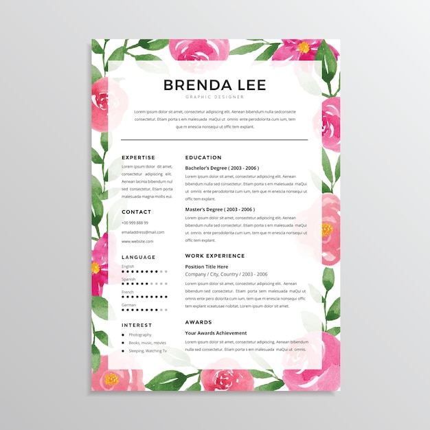 Aquarel bloemen CV CV-sjabloonontwerp