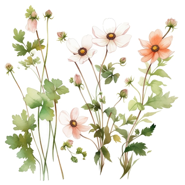 Aquarel bloemen en blad assortiment vectorset