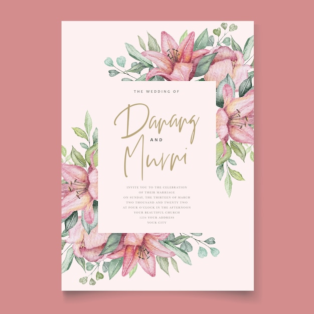 aquarel bloemen en bladeren bruiloft uitnodiging kaartenset
