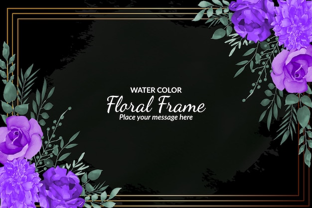 Aquarel bloemen frame achtergrond met paarse roos's gratis vector