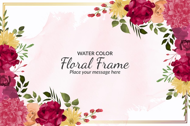 Aquarel bloemen frame achtergrond met rode en gele rozen gratis vector