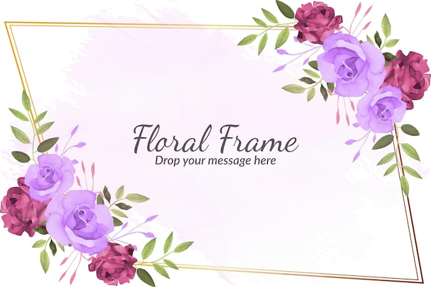 Aquarel bloemen frame achtergrond met rode en paarse rozen gratis vector