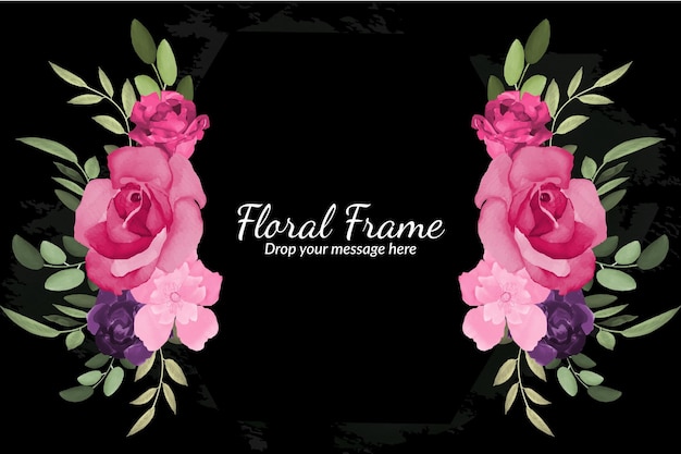 Aquarel bloemen frame achtergrond met rode en roze roos's Gratis Vector