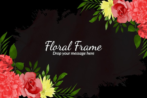 Aquarel bloemen frame achtergrond met rode roos Gratis Vector