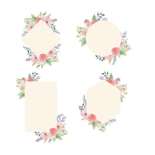 Vector aquarel bloemen frame set