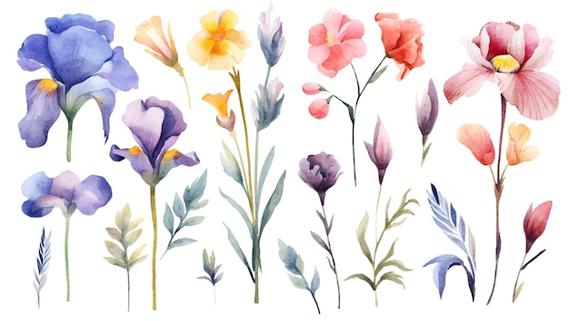 aquarel bloemen Iris botanische illustratie